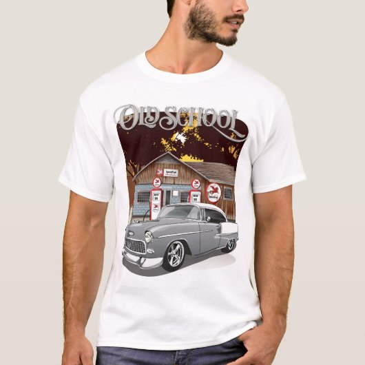 1955 Silver Grey Chevy Bel Air Old School Shirt (Voorkant)