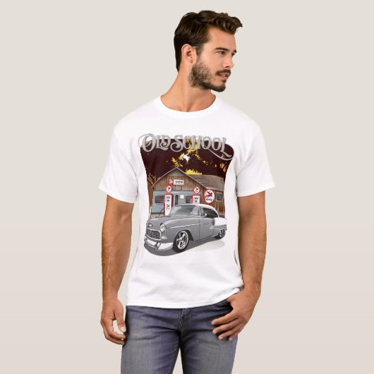 1955 Silver Grey Chevy Bel Air Old School Shirt (Voorkant volledig)
