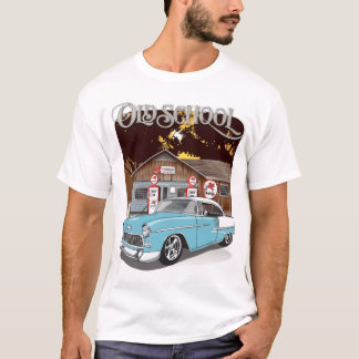 1955 Skyline Blue Chevy Bel Air Old School Printed T-shirt
