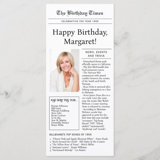 1955 Trivia, 70th birthday Flat Menu style Card (Voorkant)