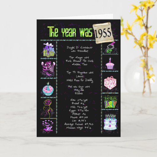 1955 Verjaardag Leuke Feiten Kaart (Gele Bloem)
