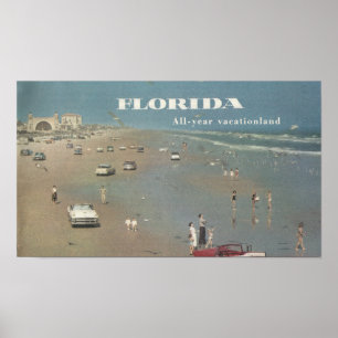 1956 Ad Florida Vacatie. Daytona Beach Scene Poster