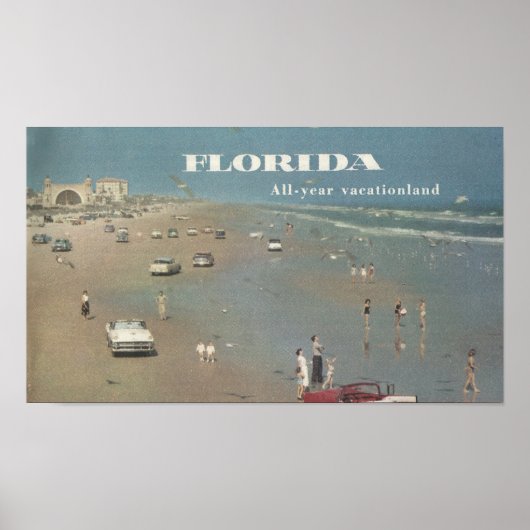 1956 Ad Florida Vacatie. Daytona Beach Scene Poster (Voorkant)