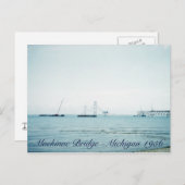 1956 Bouw van de Mackinac Bridge Michigan Briefkaart (Voorkant / Achterkant)