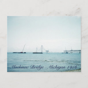 1956 Bouw van de Mackinac Bridge Michigan Briefkaart