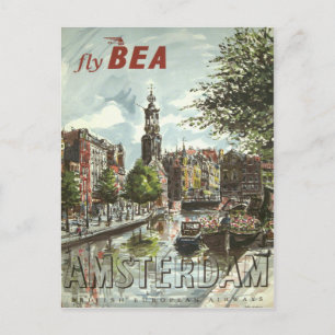 1956 Fly BEA Amsterdam UK Travel Briefkaart