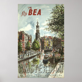 1956 Fly BEA Amsterdam UK Travel Poster
