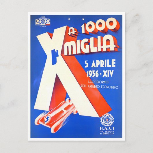 1956 Italië Grote Prijs 1000 mijl Briefkaart (Voorkant)