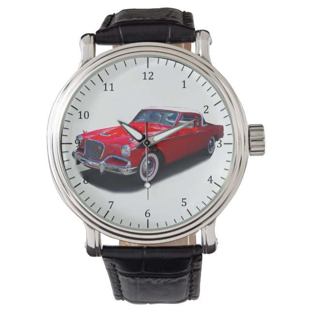 1956 klassiek rood autohorloge horloge (Voorkant)