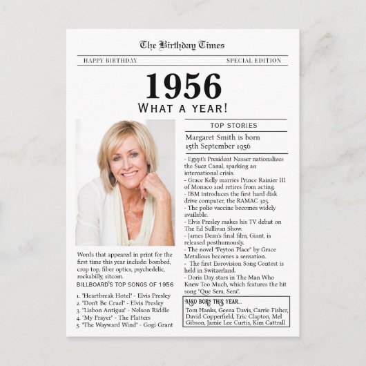 1956 Newspaper Birthday  Briefkaart (Voorkant)