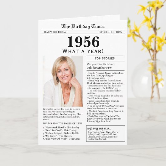 1956 Newspaper Birthday card Kaart (Gele Bloem)