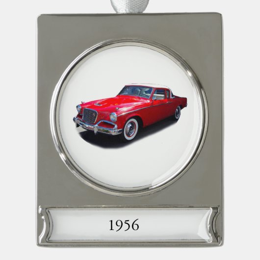 1956 rode klassieke automerk verzilverd banner ornament (Voorkant)