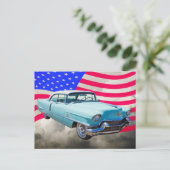 1956 Sedan Deville Cadillac en Amerikaanse vlag Briefkaart (Staand voorkant)