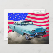 1956 Sedan Deville Cadillac en Amerikaanse vlag Briefkaart (Voorkant / Achterkant)