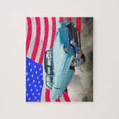 1956 Sedan Deville Cadillac en Amerikaanse vlag Legpuzzel (Verticaal)