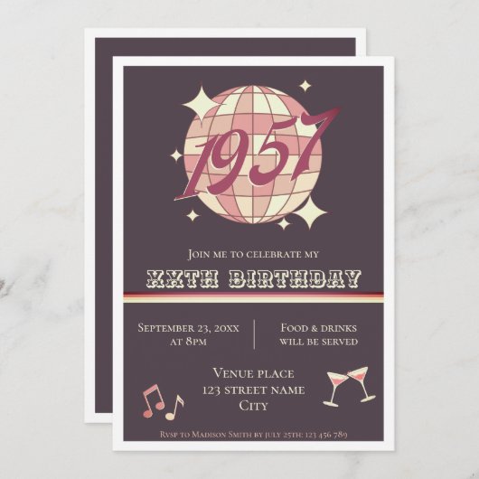 1957 67e 68e verjaardag retro Uitnodiging (Voorkant / Achterkant)