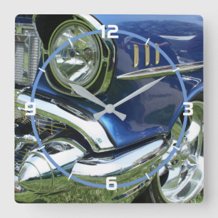 1957 blauwe Chevy Custom auto, witte nummers Vierkante Klok