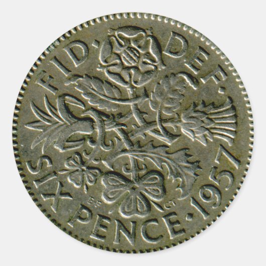 1957 Britse sixpence sticker (Voorkant)
