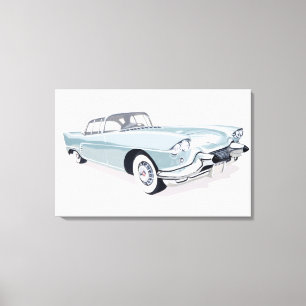1957 Cadillac met silhouet van de bestuurder binne Canvas Afdruk