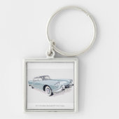 1957 Cadillac met silhouet van de bestuurder binne Sleutelhanger (Voorkant)