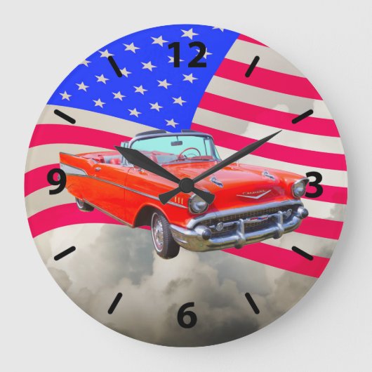 1957 Chevrolet Bel Air Classic Car and US Flag Grote Klok (Voorkant)