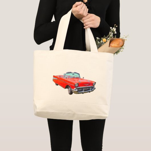 1957 Chevrolet Bel Air Convertible Antiek Auto Grote Tote Bag (Voorkant (product))