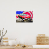 1957 Chevrolet Bel Air en Amerikaanse vlag Poster (Keuken)