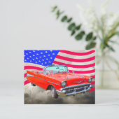1957 Chevrolet Bel Air en de Amerikaanse vlag Briefkaart (Staand voorkant)