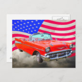 1957 Chevrolet Bel Air en de Amerikaanse vlag Briefkaart (Voorkant / Achterkant)