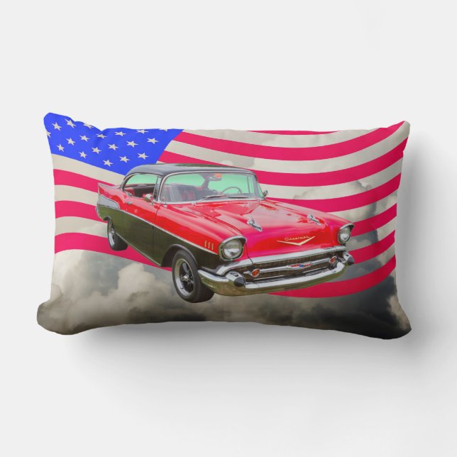 1957 Chevrolet Bel Air en de Amerikaanse vlag Kussen (Voorkant)