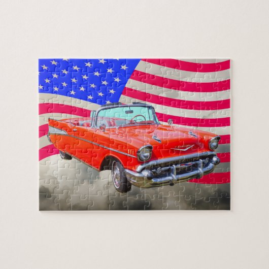 1957 Chevrolet Bel Air en de Amerikaanse vlag Legpuzzel (Horizontaal)