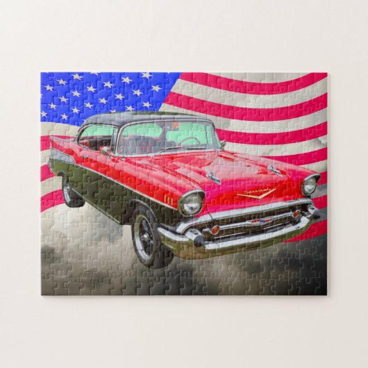 1957 Chevrolet Bel Air en de Amerikaanse vlag Legpuzzel (Horizontaal)