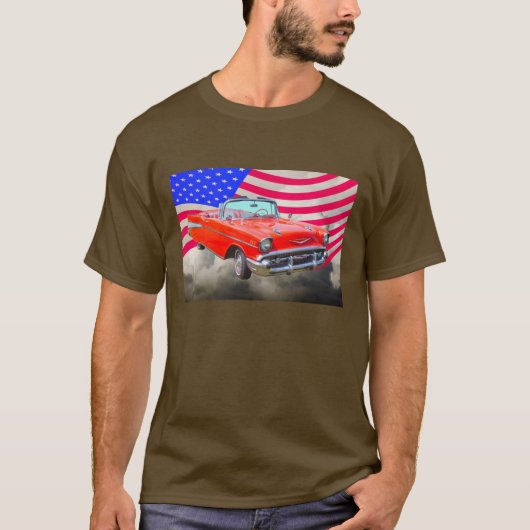 1957 Chevrolet Bel Air en de Amerikaanse vlag T-shirt (Voorkant)