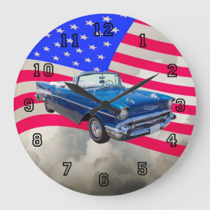 1957 Chevrolet Bel Air met Amerikaanse vlag Grote Klok