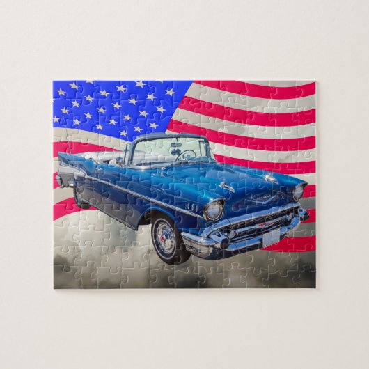 1957 Chevrolet Bel Air met Amerikaanse vlag Legpuzzel (Horizontaal)