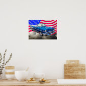 1957 Chevrolet Bel Air met Amerikaanse vlag Poster (Keuken)