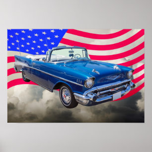 1957 Chevrolet Bel Air met Amerikaanse vlag Poster