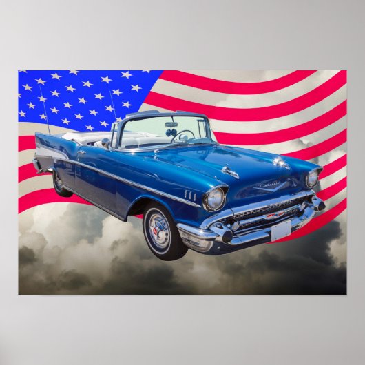 1957 Chevrolet Bel Air met Amerikaanse vlag Poster (Voorkant)
