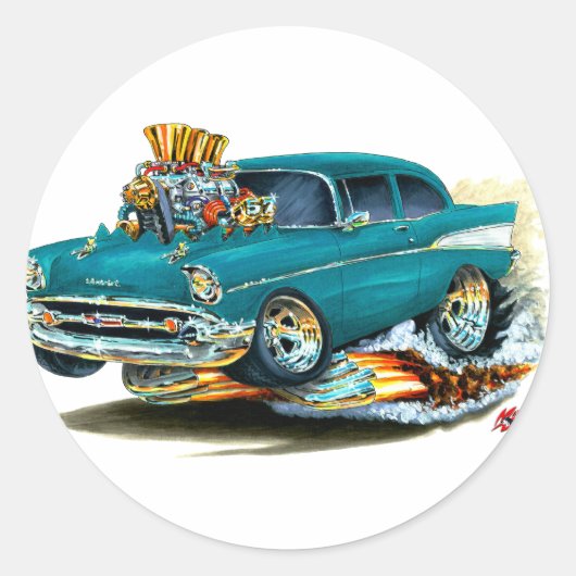 1957 Chevy 150-210 Blauwgroen auto Ronde Sticker (Voorkant)