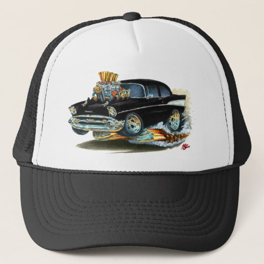 1957 Chevy 150-210 zwarte auto Trucker Pet (Voorkant)