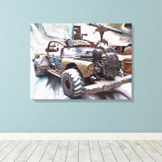 1957 Chevy Bel Air, Classic Apocalptic Rod Car Canvas Afdruk (Insitu (Houten vloer))