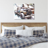 1957 Chevy Bel Air, Classic Apocalptic Rod Car Canvas Afdruk (Insitu (Slaapkamer))