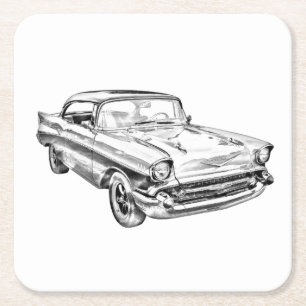 1957 Chevy Bel Air Classic Car Illustration Kartonnen Onderzetters