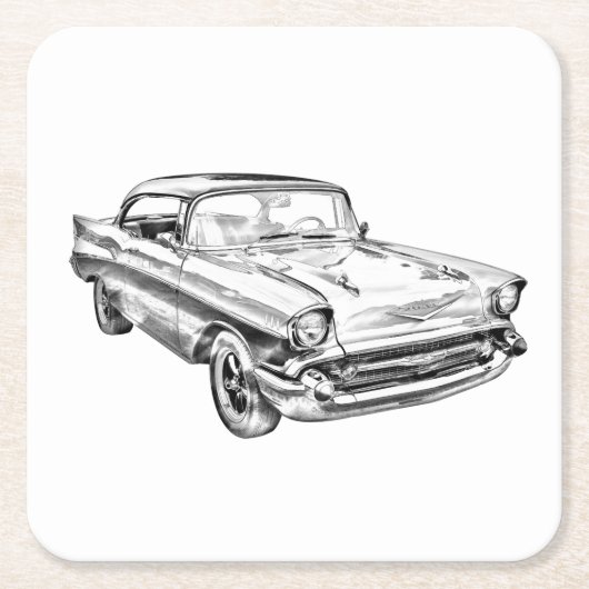 1957 Chevy Bel Air Classic Car Illustration Kartonnen Onderzetters (Voorkant)