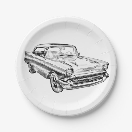 1957 Chevy Bel Air Classic Car Illustration Papieren Bordje (Voorkant)