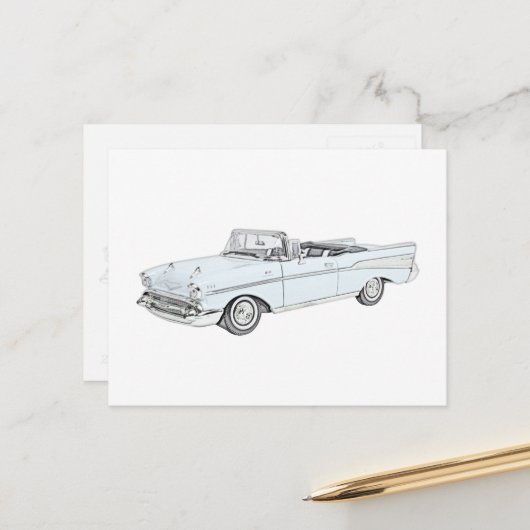 1957 Chevy Bel Air Convertible Baby Blue en White Briefkaart (Voorkant / Achterkant in situ)