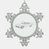 1957 Chevy Bel Air Convertible Pencil Tekening Tin Sneeuwvlok Ornament (Voorkant)