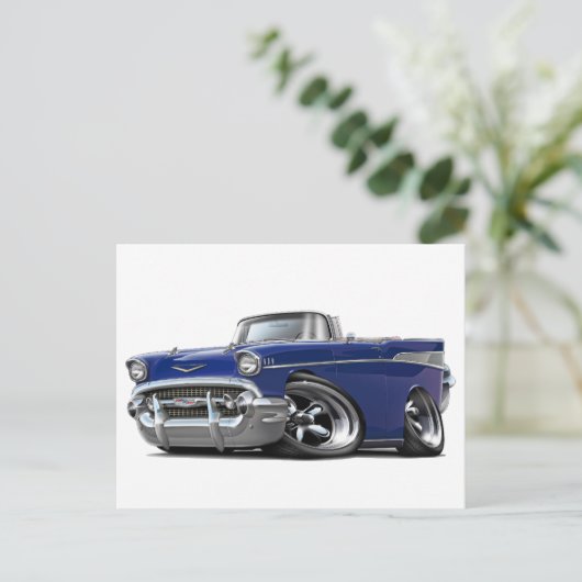 1957 Chevy Belair Dark Blue Convertible Hot Rod Briefkaart (Staand voorkant)