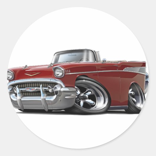 1957 Chevy Belair Maroon Convertible Ronde Sticker (Voorkant)
