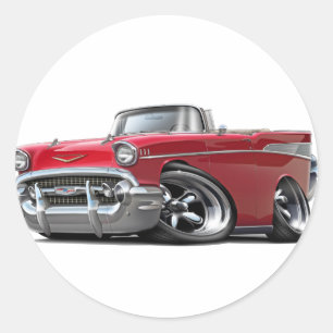 1957 Chevy Belair Red Convertible Hot Rod Ronde Sticker